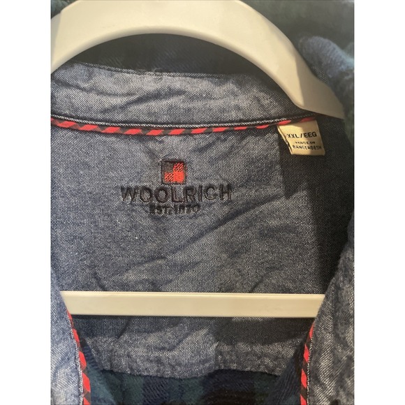 VTG Woolrich Blue & Green Plaid Flannel Button Down Shirt Large 100% Cotton XXL - Picture 2 of 9